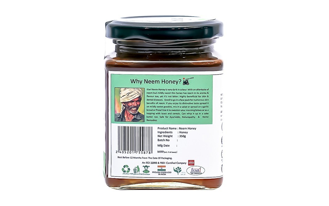 Kiwi Kisan Window Raw Neem Honey    Glass Jar  350 grams